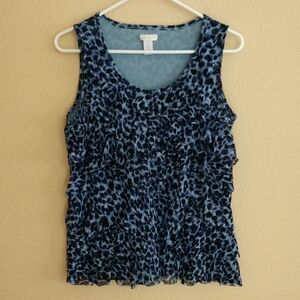 Chico's Tiered Ruffle Animal Print Sleeveless Top Size M